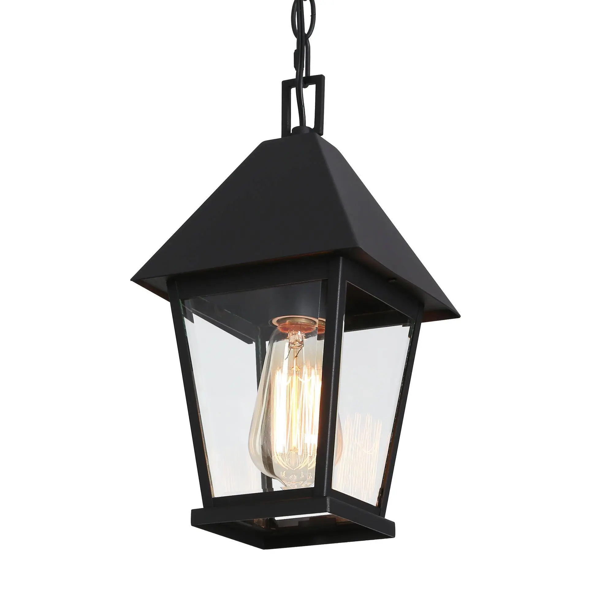 Ksana Exterior Pendant Light, Black Outdoor Hanging Lantern Light Fixture with Clear Beveled Glass