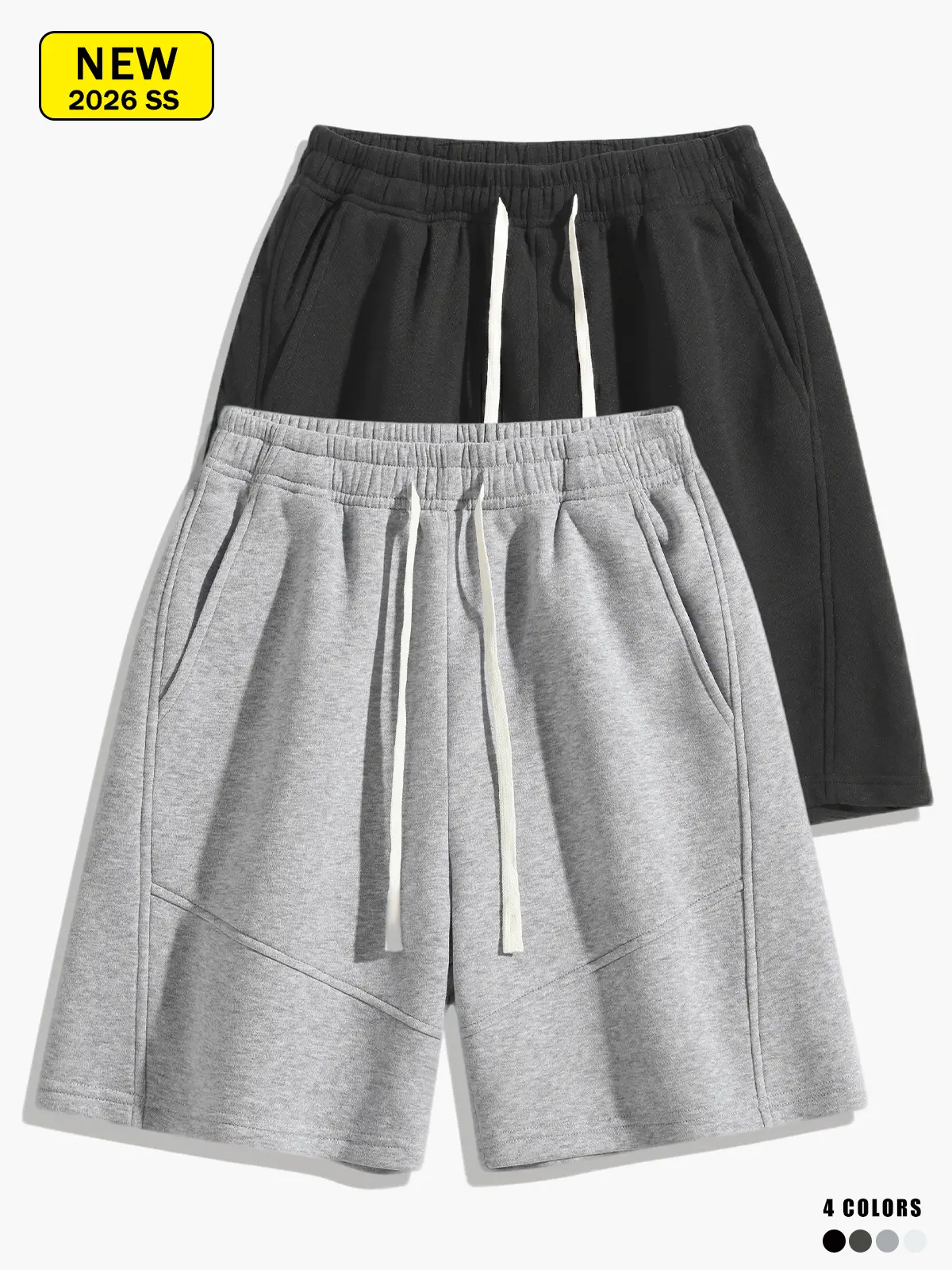Unisex Loose Knee Length Sweat Shorts, Geometric Panel Seam Drawstring Athletic Jogger Shorts with Side Pockets, Casual Daily Streetwear Shorts for Men Women