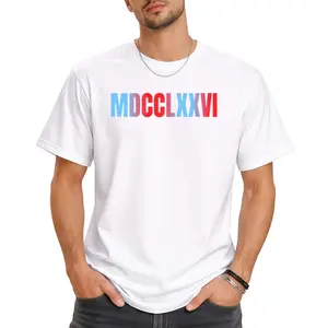 Classic Gradient Roman Numeral Graphic Crew Neck Short Sleeve T-shirt Unisex Everyday Basic Top