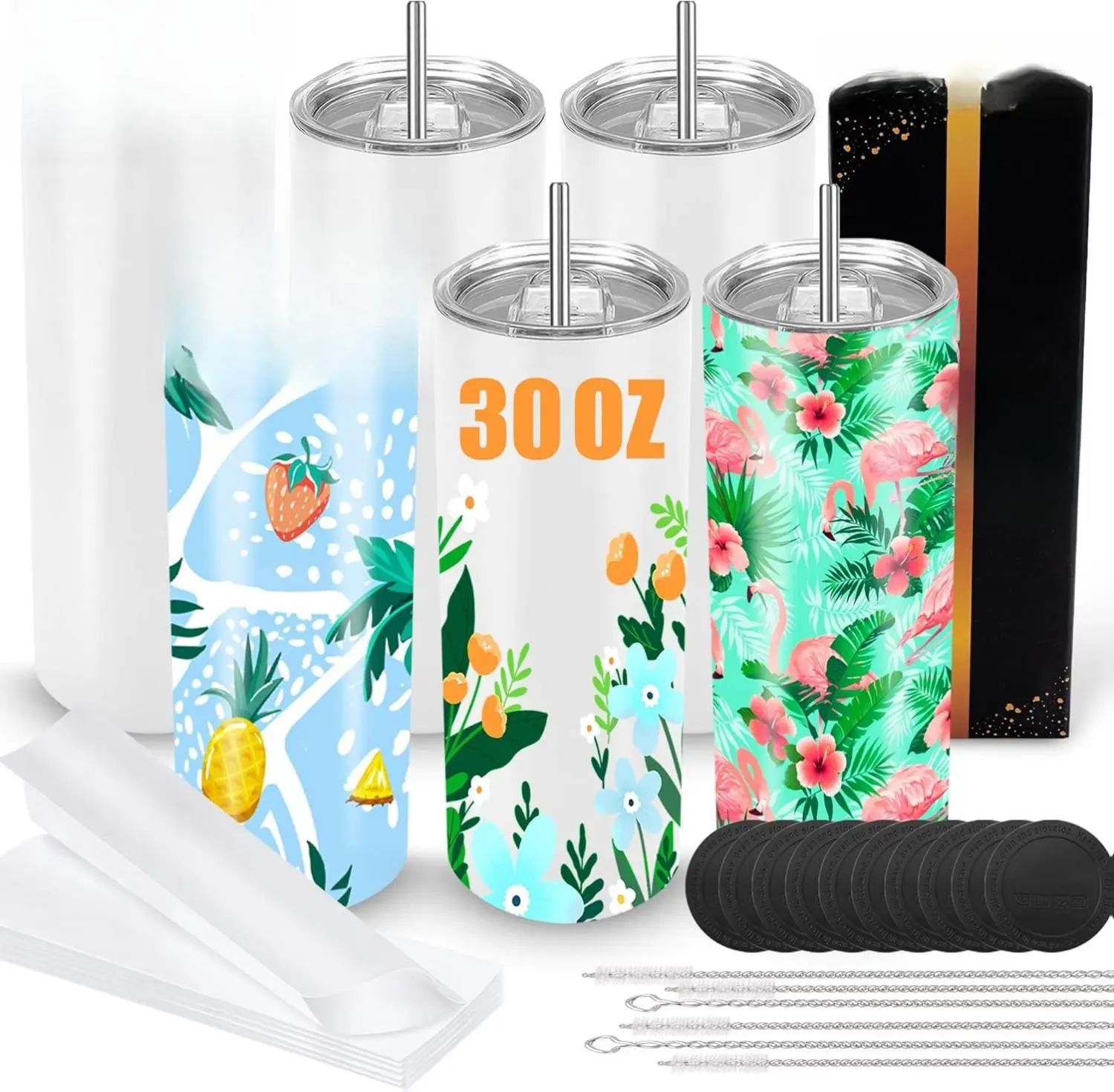 Joyclub Sublimation Tumblers 30 OZ Blank Tumblers for Sublimation Skinny Bulk Double Wall Insulated Cups with Individually Gift Boxed and Shrink Wrap Films for Heat Transfer 6 Pack