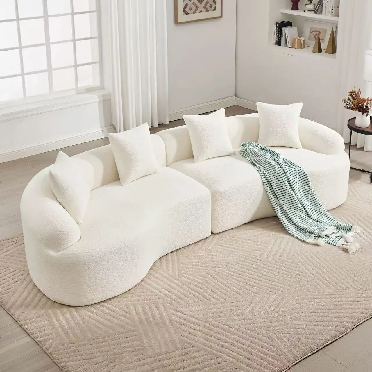 110'' Boneless Sectional Couch - Curved, Compression Modular, Ultra-Soft Polyester Fabric, High-Density Sleeper Couch for Living Room, Family-Friendly Indoor Furniture for Apartment Lounge, Couches For Living Room,dorm essentials,home decor