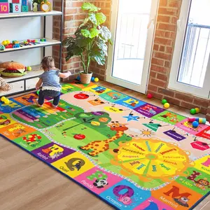 Kids Educational Alphabet Animal Flannel Area Rug - Colorful ABC Learning Mat with Giraffe, Months & Shapes, Non-Slip Soft Play Rug for Nursery & Playroom #EducationalAlphabetRug #ABCAnimalMat #NurseryGiraffeDecor #KidsPlayroomCarpet #NonSlipFlannelRug