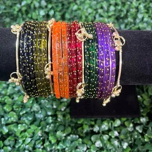 Vibrant Style Set:  Kashmiri Glass Bangles & Gold-Tone Accent Pieces
