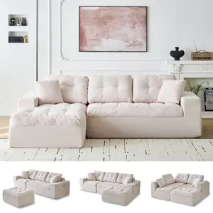 104" L-Shaped Cloud Sectional Couch with Ottoman, Soft Corduroy Modular Sofa with Deep Seats & Side Pockets, No Assembly Comfy Boneless Living Room Cloud Couches