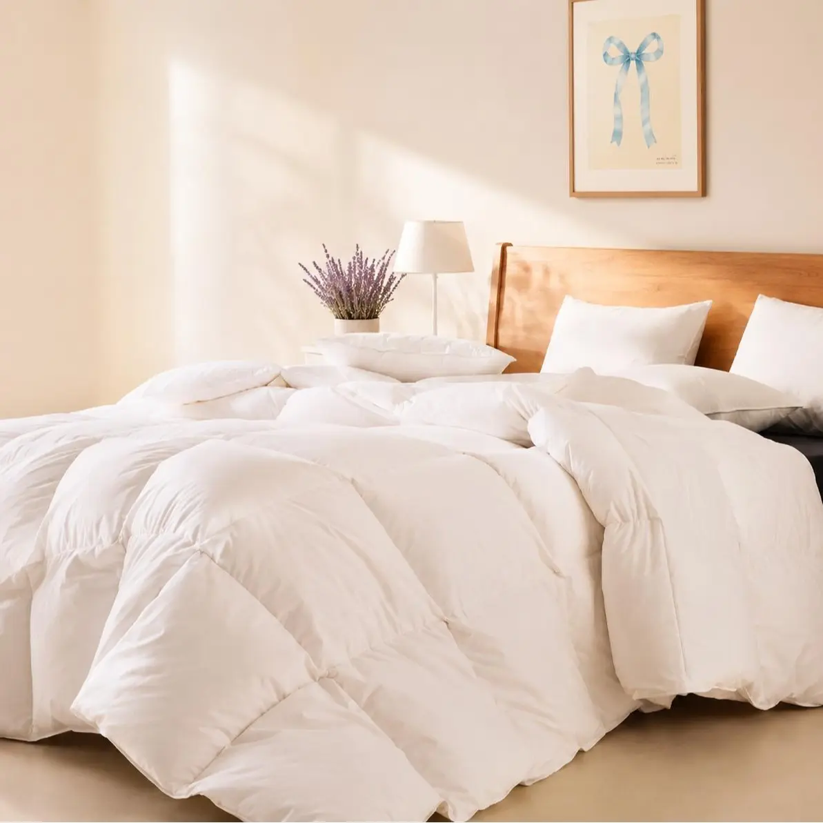 White Goose Down Comforter All Season Quilted Duvet Insert – Lightweight Fluffy Breathable Hypoallergenic Down Fiber Fill Bed Comforter Queen Size for Spring Fall, White，Warehouse Clearance / Limited Stock / Multiple Sizes