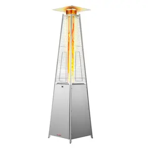 【fathersdaygift】VEVOR Patio Heater for Outdoor Use, 48000BTU Pyramid Propane Heater w/Wheels, Quartz Glass Tube Outdoor Patio Flame Heater for Patio, Party, Backyard, Garden, Decoration, Silver