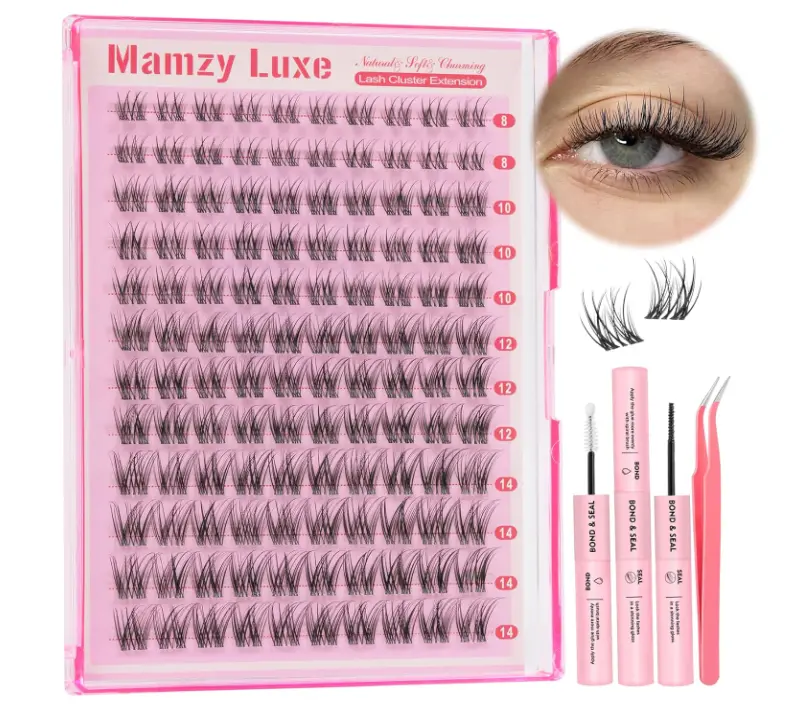Natural Lash Clusters Kit Short Wispy Eyelash Clusters 8-14MM Clear Band Cluster Lashes Extensions Kit 120Pcs CC-Curly Daily Exquisite Eyelashes Clusters with Bond and Seal and Tweezers