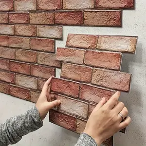 20-Piece 3D Red Brick Wall Tile Stickers - Interior Wall, Self-Adhesive, Easy to Peel & Stick, Durable, Waterproof & Easy to Clean | Perfect for Kitchen, Living Room, Bathroom & Hallway Decor