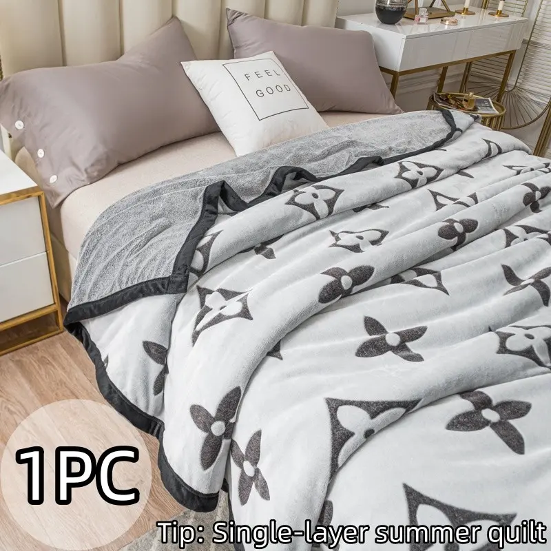 1 Pc Milk Fleece Embroidered Soft Bedding Throw Blanket, Soft Single-Layer Sofa and Bed Blanket, Cozy Gift for Home