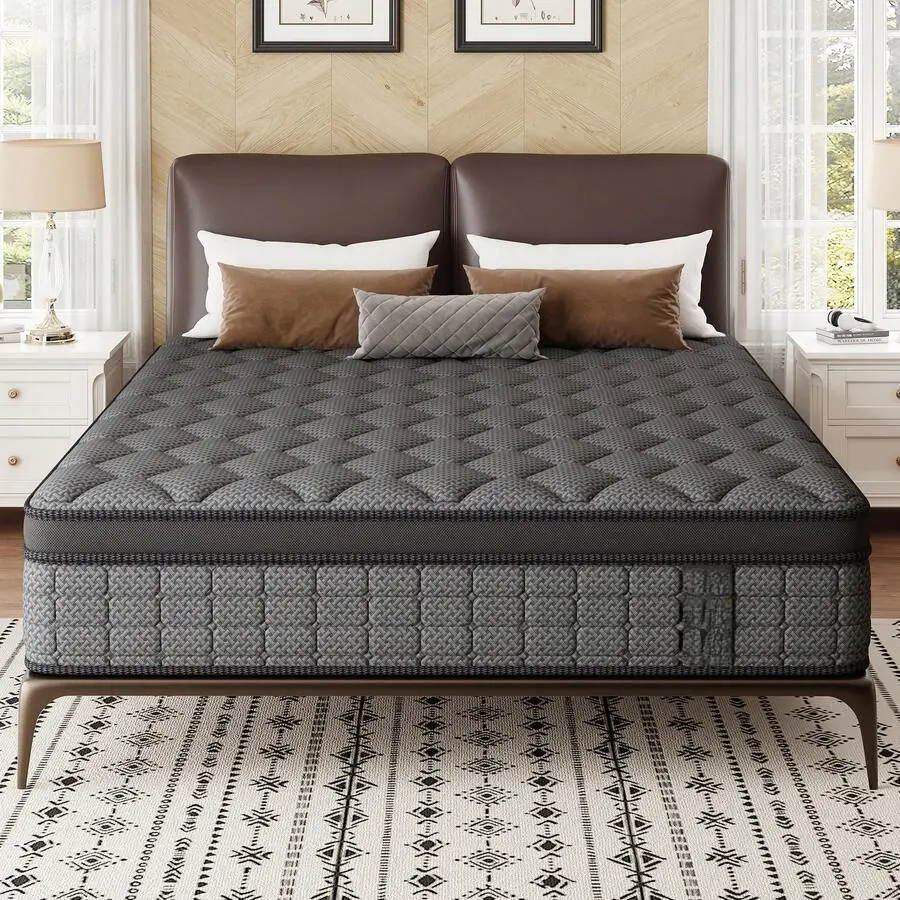 12-Inch Hybrid Mattress - Gel Memory Foam, Pocket Springs for Cooling Contouring Support, Antibacterial, Twin/Queen/King Sizes, Stable Daily Use for Adults in Apartments & Master Bedrooms, Queen Size Mattresses, Cool Gel Mattresses
