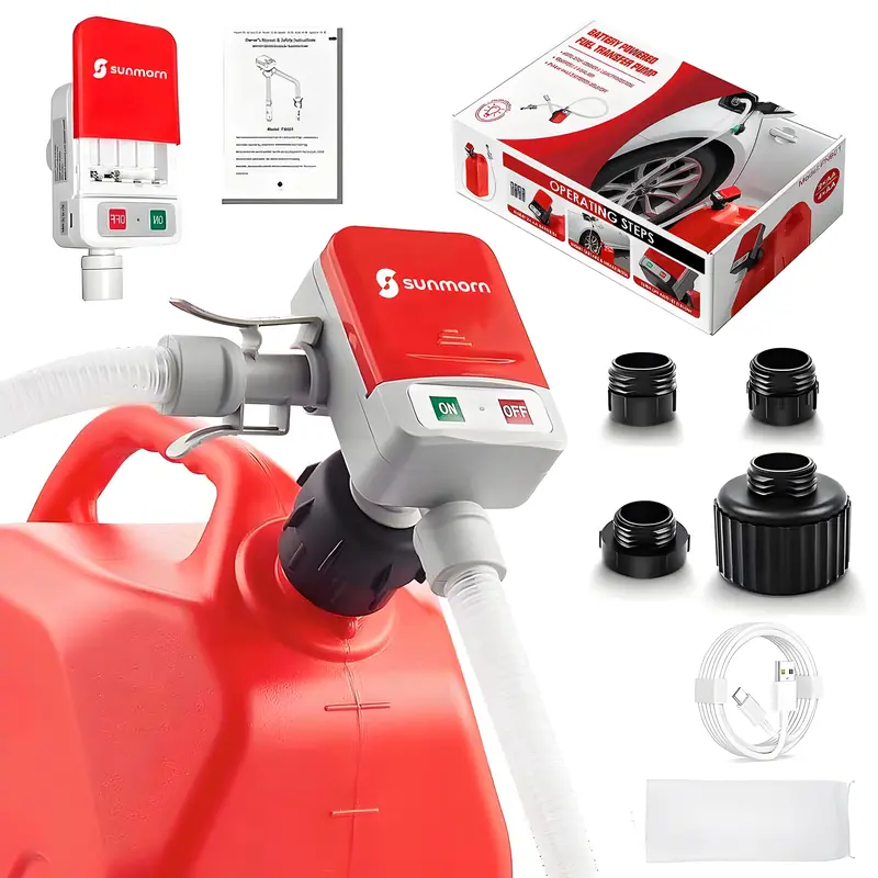 SUNMORN Automatic Electric Fuel Transfer Pump with Auto-Stop, 3.8GPM & 51" Hose & 4 Size Adapters Gas Can Pump with Leak Protection for Gasoline, Diesel, Kerosene, Gifts for Men Dad Him