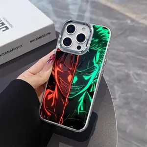 Anime Cartoon One Piece Phone Case for iPhone 16, 15, 14, 13, 12, 11 Pro Max, X, XR, XS Max, 8, 7 Plus - Metal Silvery Lens Frame with Transparent Soft Back Cover