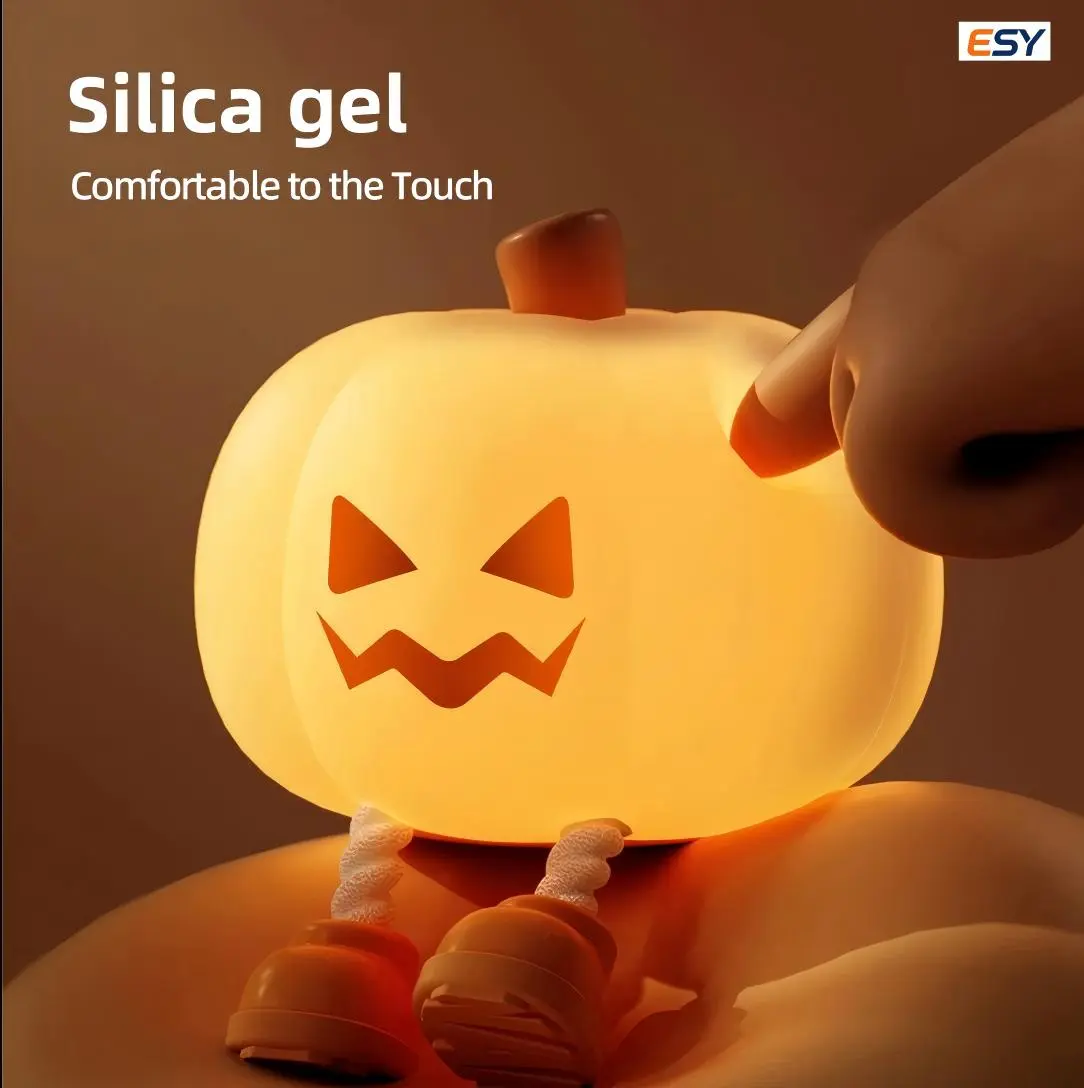 Halloween Pumpkin Lamp, Home Decoration Nights Light, Mini Cute LED Pumpkin Lampwith 3 Level Dimmable, Nursery Nightlight forKids, Silicone Rechargeable Bedside TouchLamp, for Kids Rechargeable Light