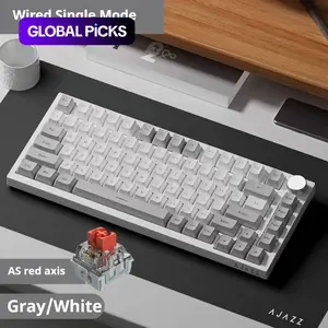 AJAZZ AK820 wired gaming mechanical keyboard 75% layout multi-color optional full key hot swappable metal volume knob Gasket structure PBT keycap 82 key ergonomic design computer keyboard support system for esports games & office #GLOBAL PICKS