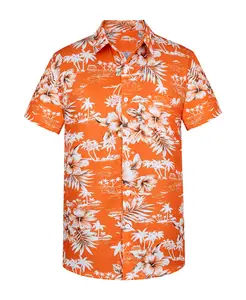 Orange style Hawaiian Shirt for Men Print Mens Casual Short Yomira Beach Shirt