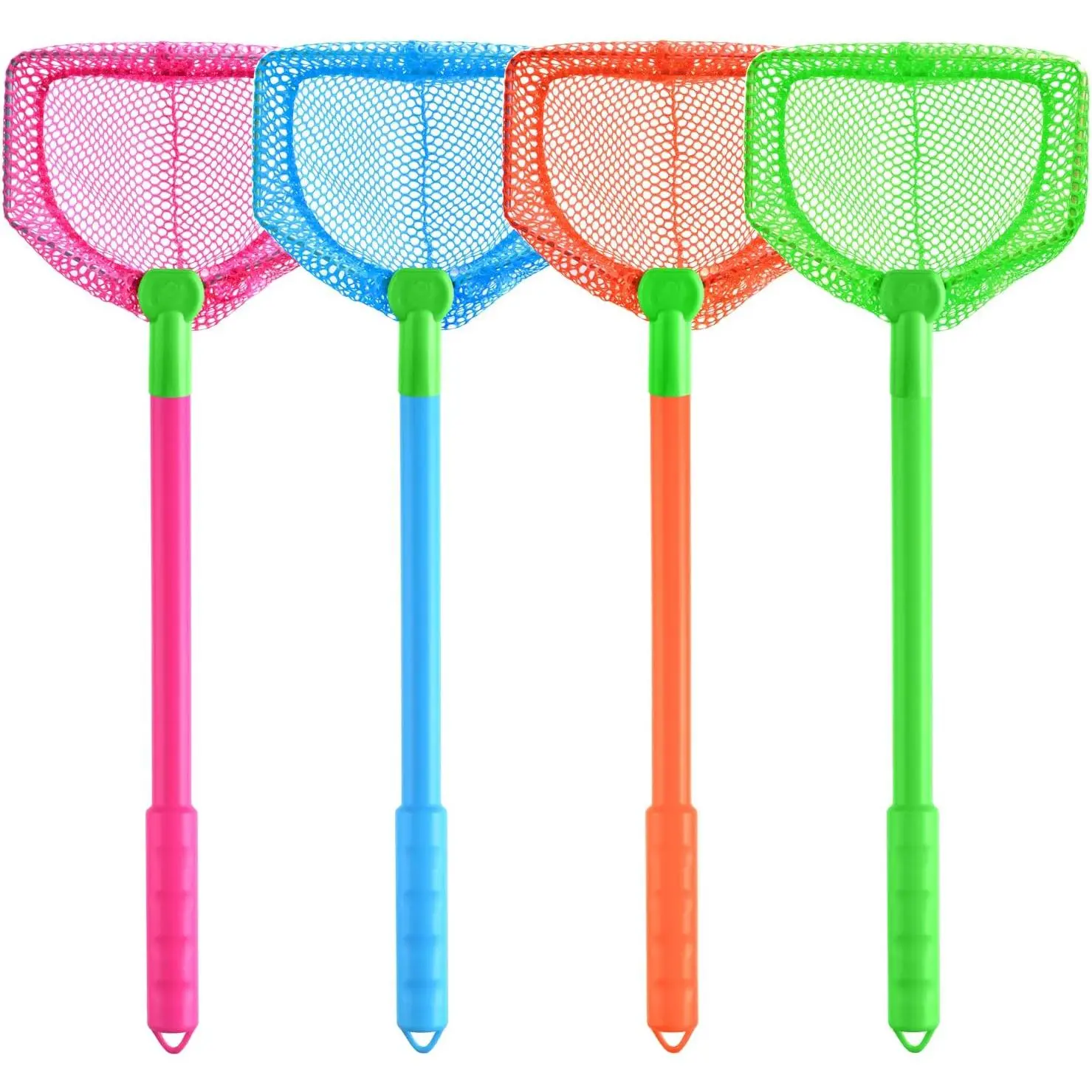 4 Pieces Fishing Net Catching Bug Fish Butterfly Nets Beach Toys for Kids Outdoor Playing (Blue, Red, Orange, Green)