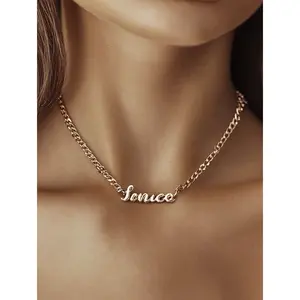 Thin Custom Vintage Golden Necklace 18K Gold Plated Stainless Steel Waterproof Durable Solid Chain Personalized Name Necklace