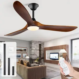 60in Ceiling Fan with Light 3 Wood Baldes High CFM 6 Speed Quiet Operation for Patio Living Room Led Desk Lamp Decorative Lighting Dimmable