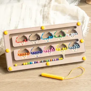 Kids Toys 2 in 1 Wooden Magnetic Color & Number Maze with Drawing Board Color Sorting Counting Matching Toy Math Learning Tools