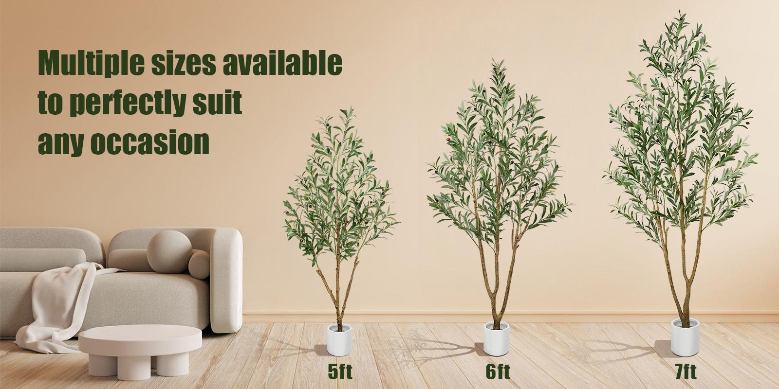 Artificial Olive Tree in White Pot (5/6/7 FT) - Lifelike Faux Indoor Plant for Home & Office Decor