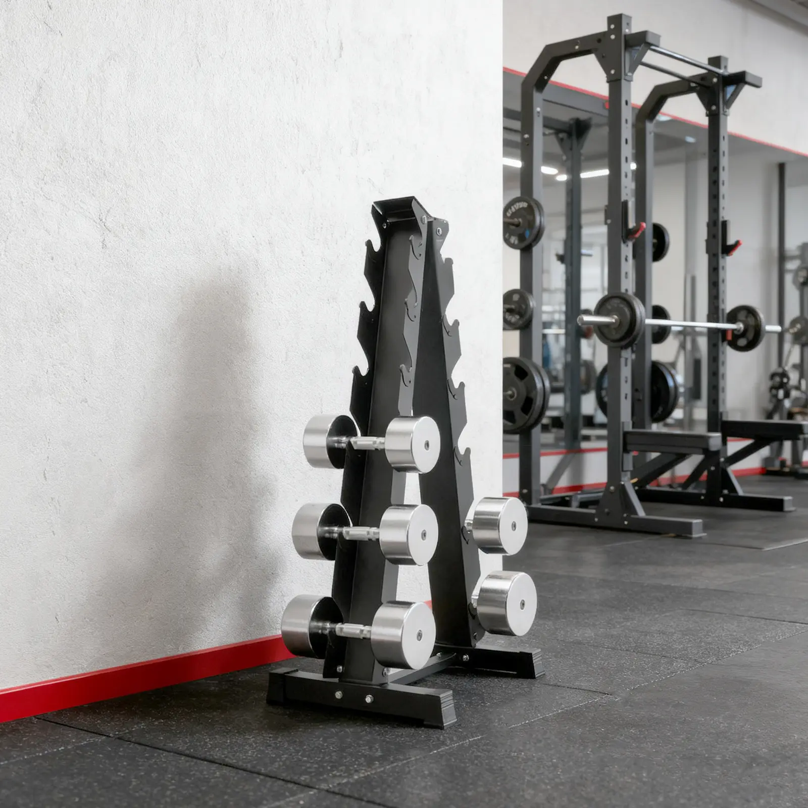 CNCEST A-Shape (Triangular Shape) Upright Dumbbell Rack - 1 Unit, 20.5 lbs Steel Frame, 660lb Capacity, Rust-Resistant Space Saver, Anti-Slip Base, Easy Maintenance, Holds 6 Pairs, Home Gym Weight Organizer, Gift Idea