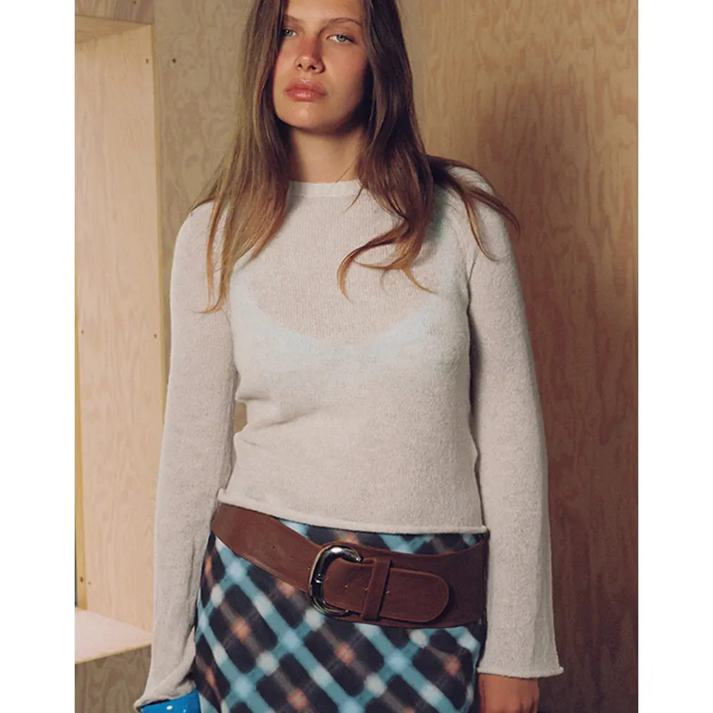 Kaleo Roll Edge Jumper in Knit Ecru