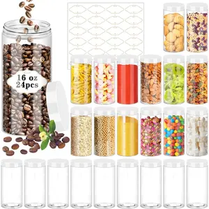 24 count Plastic Jars, 16 OZ Plastic Jars with White  Clear Airtight Slime Containers Refillable Round Empty Storage Containers Jar for Kitchen & Household Dry  Storage