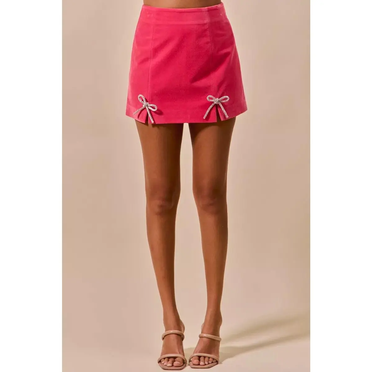 Women's Soft Polyester Velvet Skirt with Rhinestone Ribbon - Fashionable, Everyday Elegance Statement Bottoms