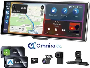 OMNIRA CO 11.26" Wireless Apple CarPlay & Android Auto Screen, 4K Dash Cam Front and Rear, Portable Car Stereo with Navigation, Bluetooth, Voice Control, Backup Camera, 64GB Card, 12V-24V for All Cars