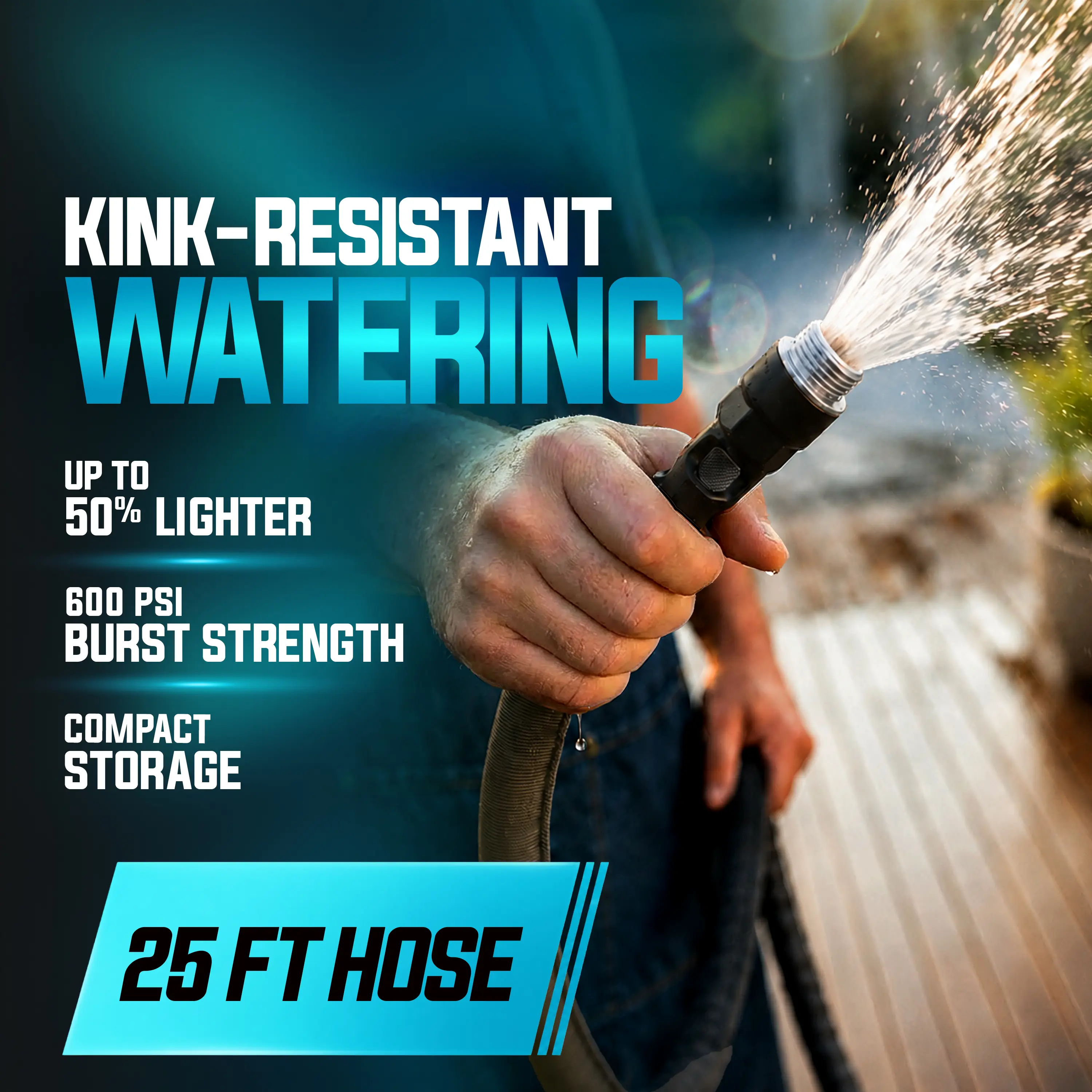 Aqua Joe Kink-Resistant Weather-Resistant FiberJacket Garden Hose - Flexible Heavy Duty 25 ft Water Hose for Boat Dock