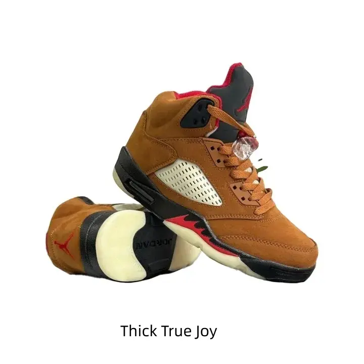 Wheat brown suede high-top retro sneakers with red collar & cream gum outsole! Breathable mesh side panel keeps feet dry all day, visible air cushion eases walking fatigue, full original shoe box included, unisex sizing.