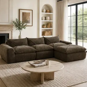 ARCH 4-Seater Plush Pillow-Like Pre-Assembled Sofa Set, 116'' Fully Compressed Chenille Indoor Sofa, High-Density Foam, Integrated Backrest & Seat Cushion, Decorative Edging, Legless Design, Free Combination, Multiple Color Options, Four-Seater Sofa Sets,