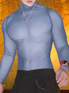 INCERUN Men's Fashion Casual Transparent Mesh Plain High Neck T-Shirt, Perfect for Daily Wear, Comfortable and Stylish