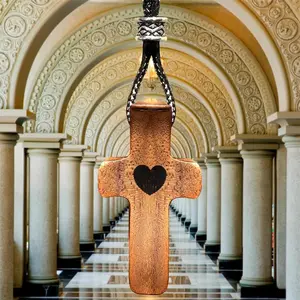 Wooden Cross Key Chain, Heart Shaped Cross Keychain, Fingertip Stress Relief Gifts, Pocket Small Cross, Handheld Wooden Cross Key Chain