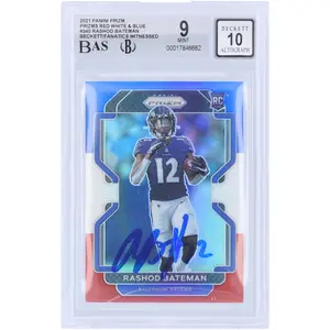 Rashod Bateman Baltimore Ravens Autographed 2021 Panini Prizm Red White & Blue Prizm #340 Beckett Fanatics Witnessed Authenticated 9/10 Rookie Card - Fanatics Authentic Certified