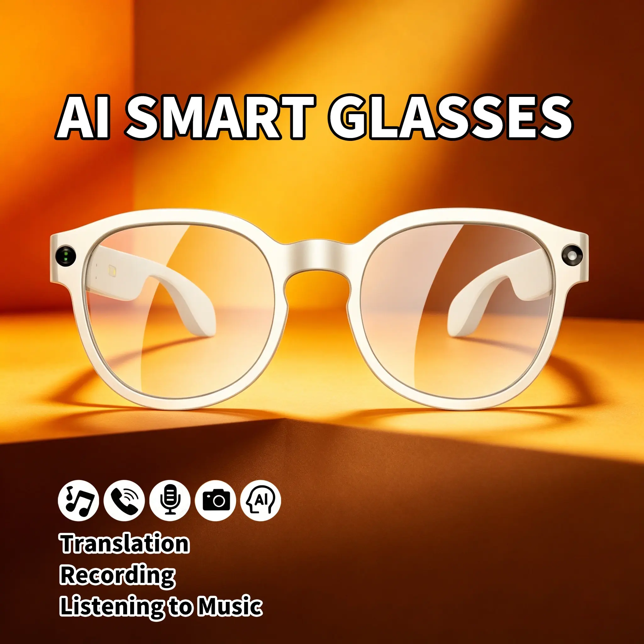 AI smart glasses, 500W pixel high-definition camera, 1080p anti shake recording, recording translator, voice assistant, music, wireless Bluetooth sunglasses, Smart Translation Glasses