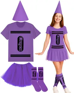 Halloween Crayon Costume Set Crayon T Shirt Tutu Hat Sock Halloween Group Team Funny Shirt Tutu for Women Cosplay Womenswear Clothes