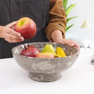 Elborse Marble Fruit Bowl For Kitchen Counter 10 Inch Handmade Fruit Dish, Decorative Bowls For Entryway Table, Modern Candy Bowl For Kitchen Storage