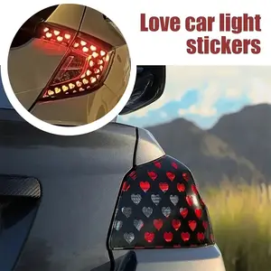 2PCS Car Rear Tail Light Stickers, Waterproof Heart Pattern DIY Vehicle Taillight Tint Film Sheet Sticker, Self-Adhesive Auto Rear Lamp Decal Decor Accessories, Universal Fit (Black)