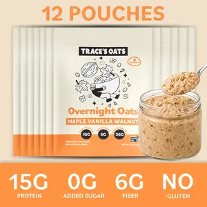Maple Vanilla Walnut Overnight Oats – High Protein Breakfast | 15g Protein, Gluten-Free, No Added Sugar, Glyphosate-Free | Easy Prep Oatmeal (12 pack) Natural Nutty Muesli Fiber