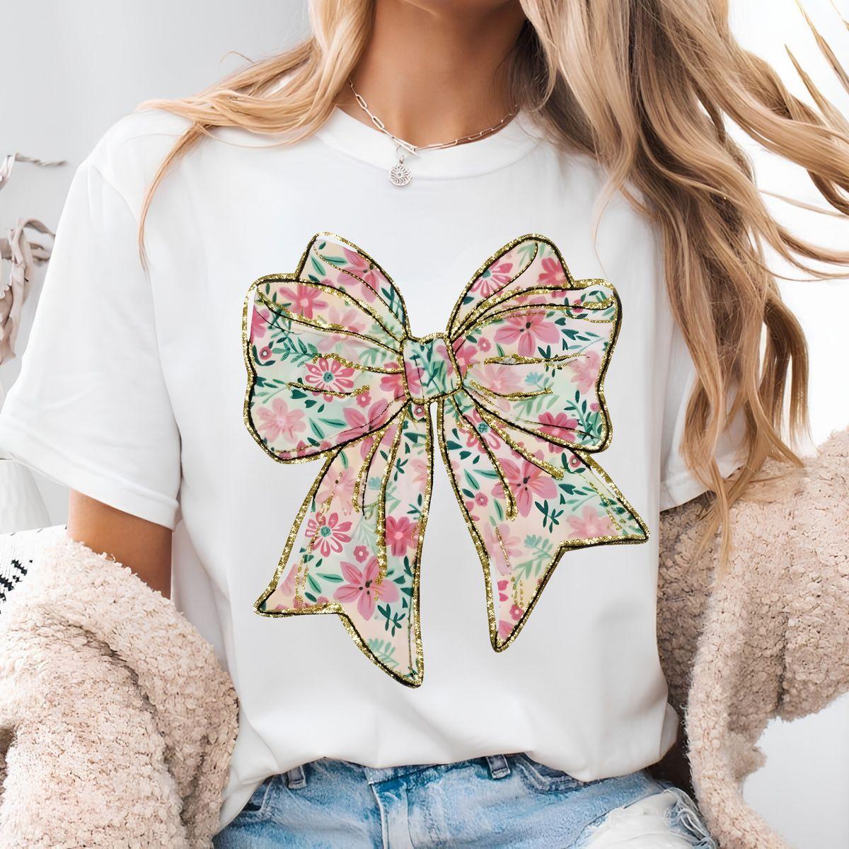 omfort Colors Coquette Bow Shirt Floral Bow Tee, Soft Cotton Crewneck Shirt For Men And Women, Gift For Him Or Her, Unisex Stylish Casual, Unisex Casual Graphic T-Shirts