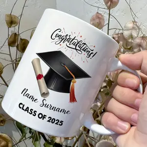 1pc 11oz, Graduation Theme Mug, Graduate Cup "CLASS OF 2025" Personalized Customized Name, Ideal Graduation Gift for Classmates, Friends, Sisters and Graduates, Suitable for Home and Office Use of Coffee Cup