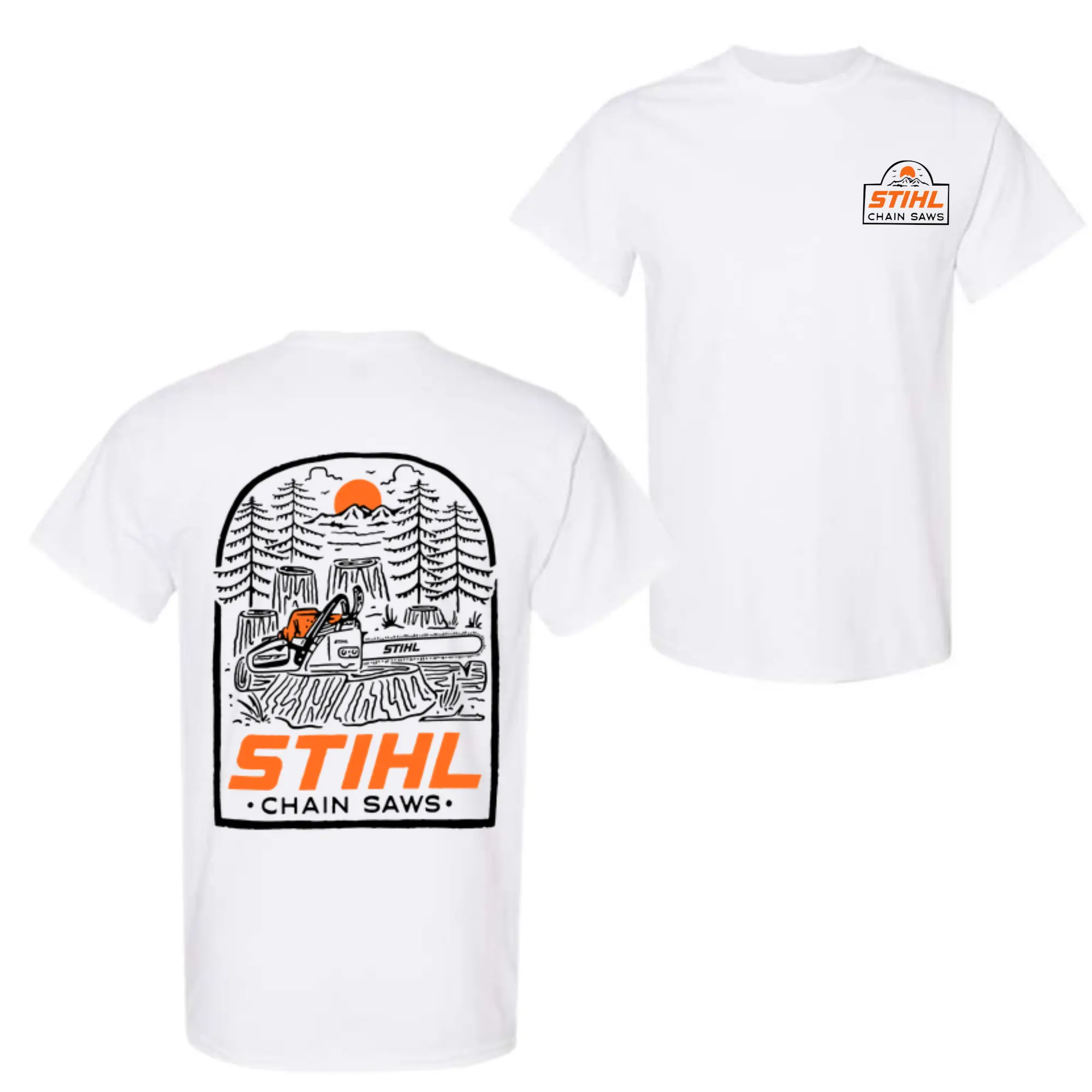 STIHL Chainsaw Graphic T-shirt, Outdoor Nature Lumberjack Top, Unisex Breathable Cotton Menswear, Vintage Workwear Gift Tee