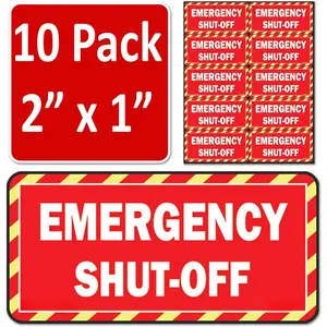 10 Pack 2" x 1" Red  SHUT-OFF    Safety Labels Decal Danger Sign Sticker Electrical Panel Vinyl  Laminated
