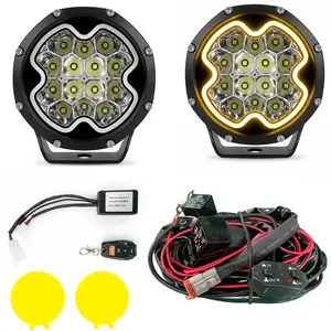 YBYZ Cyber-Ray Series 5" Round Pod RGB LED Work Lights (Pair), 100W Offroad Driving Units with Multi-Color Halo Ring, Spot-Flood Combo Beam, Strobe Module, Wireless Controller, Easy-Install Wiring Kit, IP68 Waterproof for 4x4 Rock Crawlers, Led Work Light