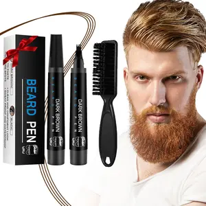 Beard Pencil Filler for Men Black with 4 Tips- Water Proof Beard pen and beard brush Long Lasting Coverage Natural Finish, Male Mustache Repair Shape（Black ，Dark Brown）