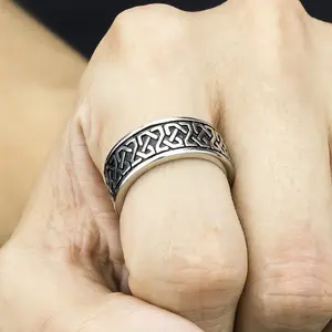 Stainless Steel Viking Celtic Knot Ring 8mm Width Electroplated Finish Durable Titanium Steel Unisex Jewelry Mens Sizes 5-14 Perfect for Gifting