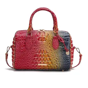 Gradient  Crocodile Pattern Boston Bag, Detachable Crossbody & Shoulder Satchel, Retro Handbag for Women Daily & Work