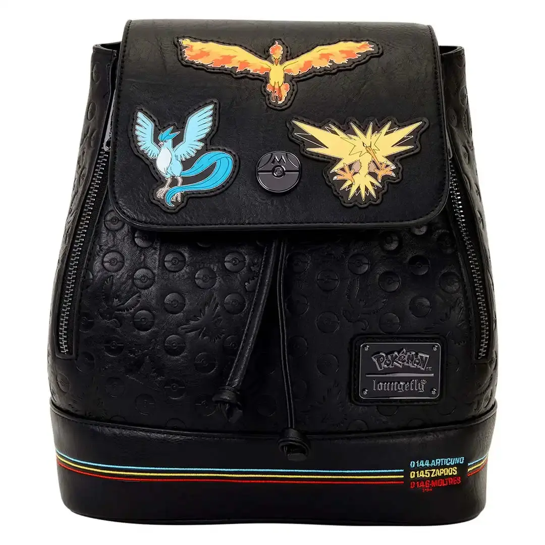 Loungefly Pokémon Legendary Birds and Beasts Drawstring Mini Backpack, Debossed & Embroidered Design, Molded Metal Rivet Accents, PU Leather Construction, Embroidery, 9” W X 10.5” H X 4.5” D, Unisex, Faux Leather, Everyday Carry, Fashion Game, Collectible