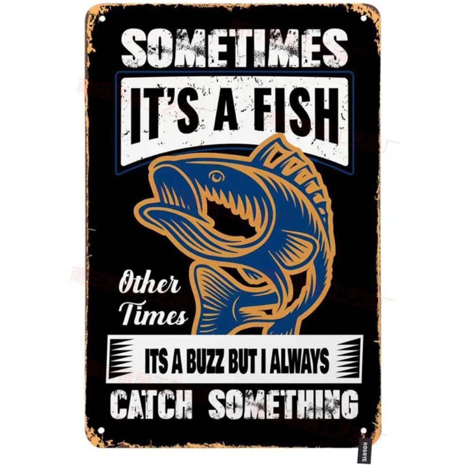 Rustic Fishing Metal Wall Sign with 2D Flat Design, Ideal for Home, Lodge, Cabin, or Outdoor Wall Decoration